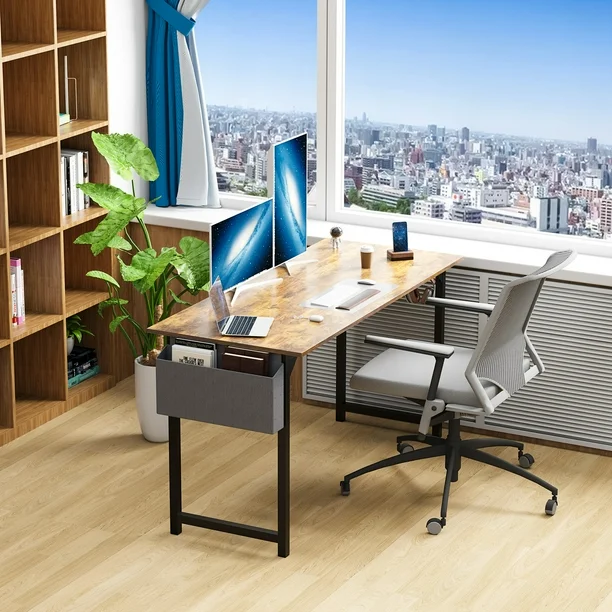 Photo 1 of Dovelina 55 Inch Writing Desk with Fabric Drawers & Storage Bag, Modern Home Office Desk, Rustic
