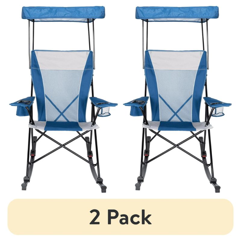 Photo 1 of (2 pack) Ozark Trail Mesh Tension Rocking Camp Chair with Canopy, Blue and Grey, Detachable Rockers, Adult
