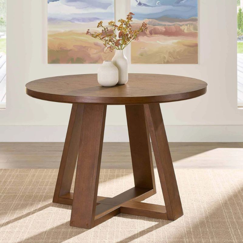 Photo 1 of Better Homes & Gardens Ezra Round Wood Dining Table, 45 in, Walnut
