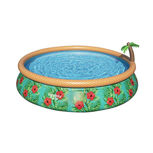 Photo 1 of 33 in. X 15 Ft. Round Fast Set Paradise Palms Inflatable Swimming Pool Set
