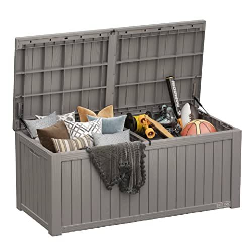 Photo 1 of East Oak 150 Gal Waterproof Resin Deck Box Gray: Weather & Wind-Resistant, 53.35 Lbs, Easy No-Tool Assembly