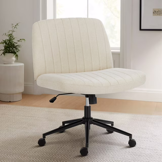 Photo 1 of GIANNA Armless Criss Cross Legged Office Chair, Desk Chair With Wheels, Fabric, Beige