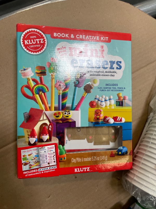 Photo 1 of KLUTZ Make Your Own Mini Erasers Toy includes (8)colors of eraser clay^pencil^clay shaping tool^(2)sheets of papercraft displays
