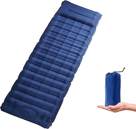 Photo 1 of Blue Sleeping Air Mattress with Built-in Foot Pump, ” Single Air Mattress Sleeping Mat Camping Mat Inflatable Sleeping Pad for Camping Hiking Picnic- STOCK PHOTO FOR REFERENCE 