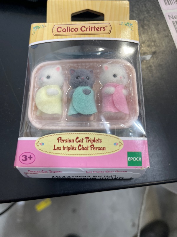 Photo 1 of Calico Critters Persian Cat Triplets - Collectible Dollhouse Figures with Cradle Accessory