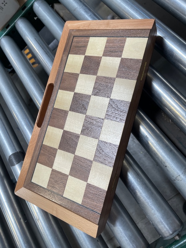 Photo 1 of Hey! Play! 3-in-1 Chess, Backgammon, and Checkers Set – Wooden Board Game Set Folds for Practical Storage and Transport – Travel Board Games by Trademark Games