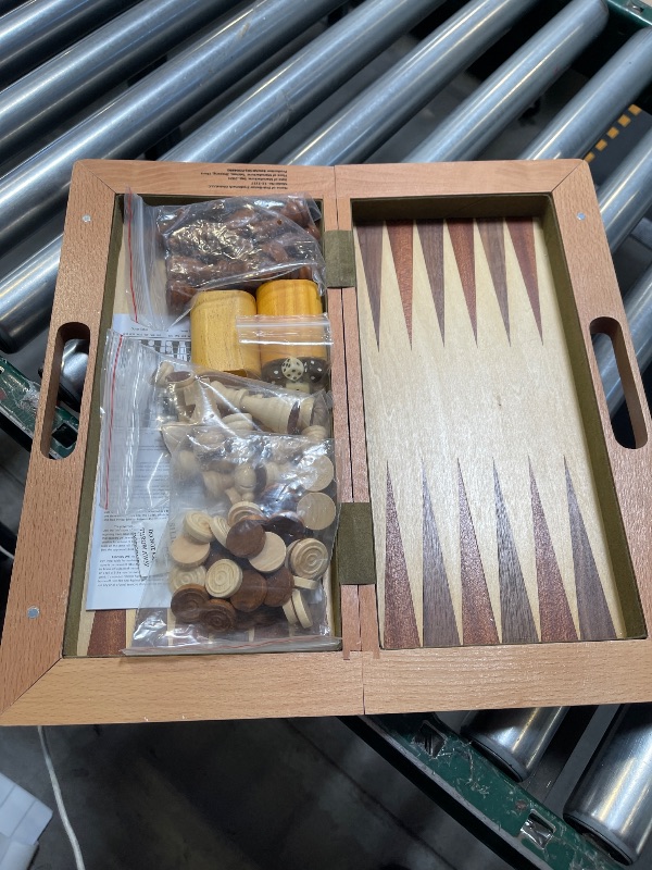 Photo 1 of Hey! Play! 3-in-1 Chess, Backgammon, and Checkers Set – Wooden Board Game Set Folds for Practical Storage and Transport – Travel Board Games by Trademark Games