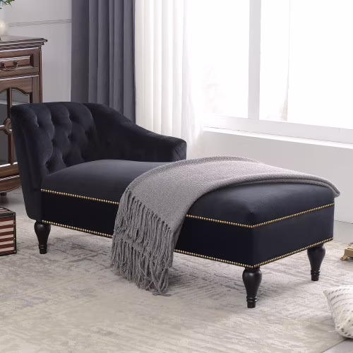 Photo 1 of BSHTI 58 inch Velvet Chaise Lounge,Right Arm Facing Lounge Chair,Button Tufted Chaise Lounge indoor