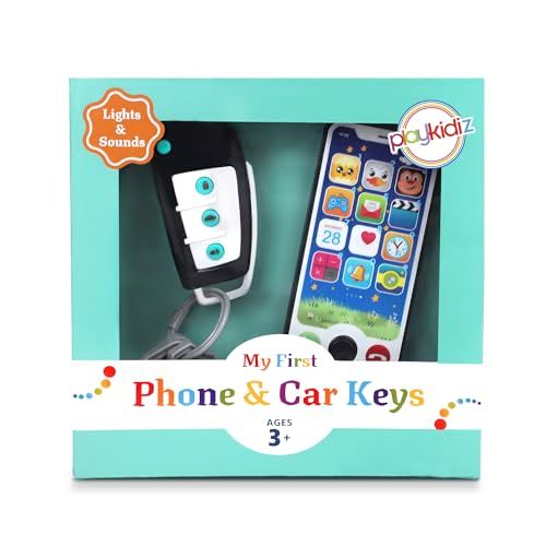 Photo 1 of Playkidiz Toy Phone W/Car Keys, Real Looking Pretend Play Toddler Cell Phone Toys and Remote Car Key for Boys, Lights, Sound Effects, Apps & Buttons -
