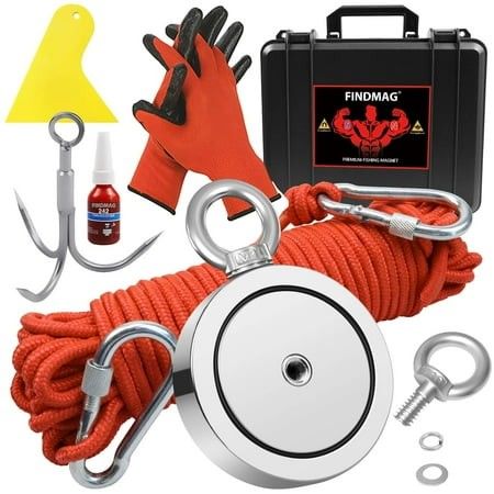 Photo 1 of 1725 Lbs Fishing Magnet Kit Double Sided Magnet Fishing Kit with Rope Super Strong Fishing Magnet for Retrieving Items in River Lake Beach Lawn
