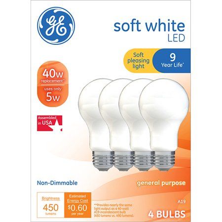 Photo 1 of GE LED Light Bulbs 40 Watts Soft White A19 Bulbs Medium Base Frosted Finish 9yr 4pk