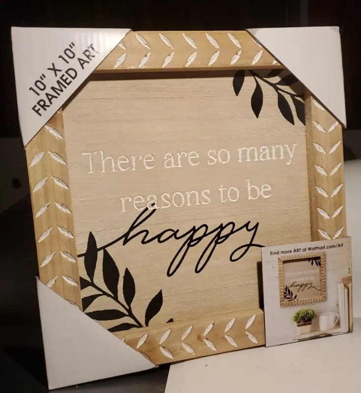 Photo 1 of Framed Art Carved Wood Picture Saying There Are So Many Reasons To Be Happy