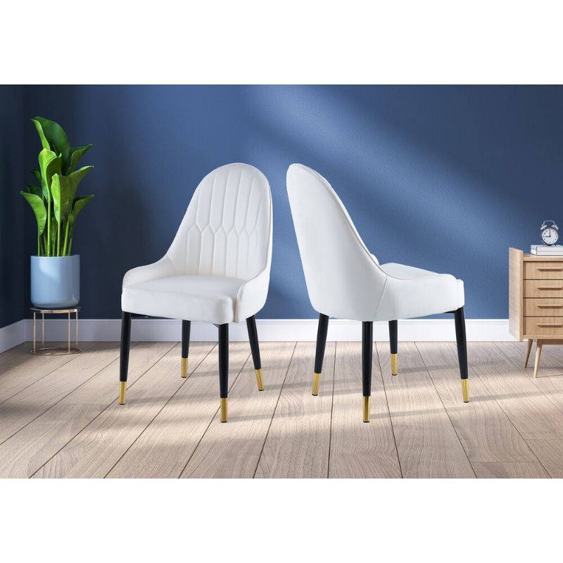 Photo 1 of Modern Leather Dining Chair Set of 2, Upholstered Accent Dining Chair, Legs with Black Plastic Tube Plug - White-1