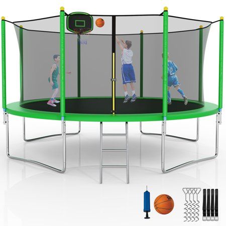 Photo 1 of YORIN 1200LBS 12FT 14FT 15FT Trampoline for Kids Adults Trampoline with Safety Enclosure Net Basketball Hoop and Ladder Outdoor Heavy-Duty Trampoli
