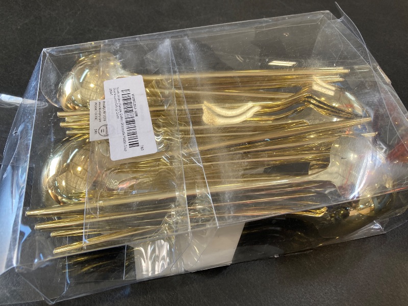 Photo 1 of Novelty Modern Flatware, Cutlery, Disposable Plastic Soup Spoons Luxury Gold 32 Count