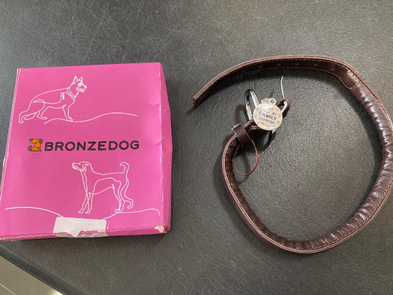 Photo 1 of BRONZEDOG Rolled Leather Dog Collar for Small Medium Large Dogs with QR ID Tag (L: 16-18 Inch, Coffee Brown)