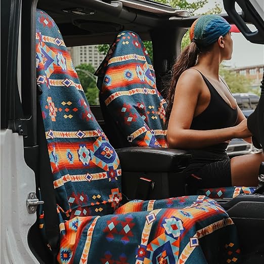 Photo 1 of Sprints Athletic Running Towel, Full-Sized, Car Seat Cover - Performance Microfiber (Aztec Artisans & Chocolate Currency)