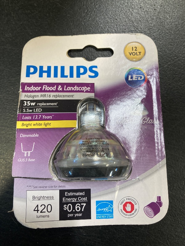 Photo 1 of Philips LED MR16 Dimmable 35-Degree Spot Light Bulb: 430-Lumen, 3000-Kelvin, 6.6-Watt (35-Watt Equivalent), GU5.3 Bi-Pin Base, Bright White, 1-Pack