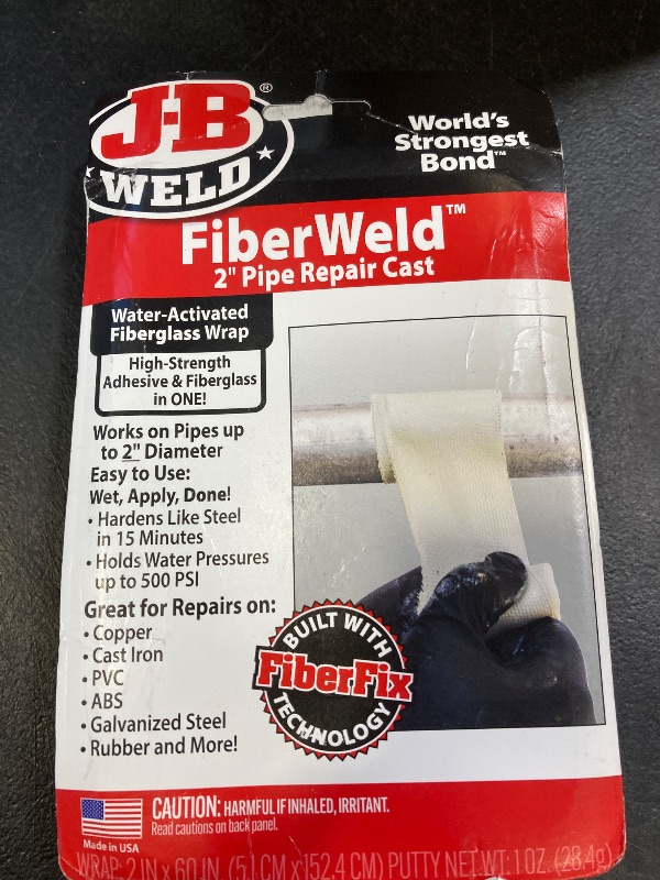 Photo 1 of J-B Weld Fiber Weld 2” Pipe Repair Cast 2x60 Inch - High Strength Adhesive Fiberglass Wrap - White (38260)