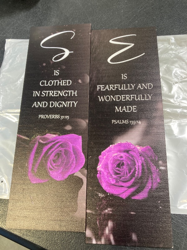 Photo 1 of DONFENTHY 3 Pcs Purple Bedroom Decor Purple Rose Wooden Wall Decor Inspirational Farmhouse Office Signs With SHE Bible Words Decor For Women Girl Bedroom Home (Purple 12x4Inch)