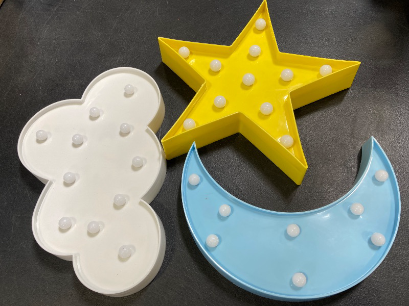 Photo 1 of 3PCS Decorative LED Crescent Moon Cloud and Star Night Lights Lamps Marquee Signs Letters for Baby Nursery Decorations Gifts for Children (Moon Cloud and Star)