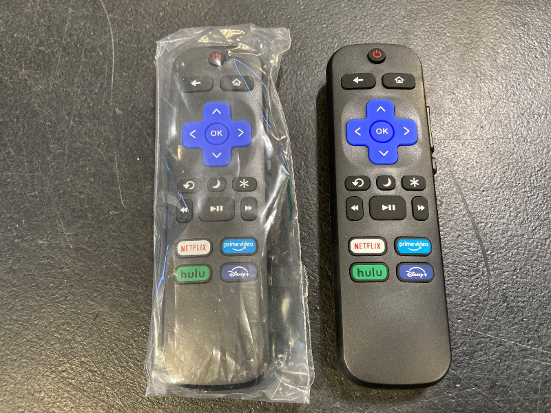 Photo 1 of 2Pcs Replacement Remote Control Compatible for Roku TV, Universal Remote Fit for Hisense / Onn / TCL / Sharp / Element / Philips / Hitachi / JVC / RCA / Insignia / Sanyo / LG Roku Series Smart TVs (Not for Roku Stick & Box)