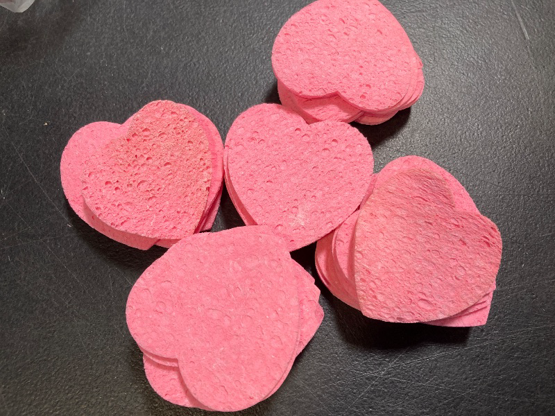 Photo 1 of Sieral 120 Pcs Compressed Facial Sponges with Container Disposable Face Sponge Pads for Washing Face Cleansing Exfoliating Esthetician Makeup Removal (Heart , Pink)