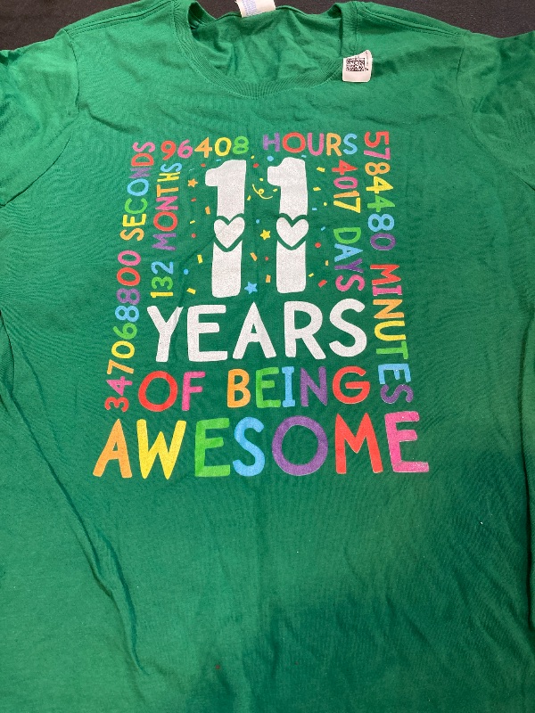 Photo 1 of 11 Years Of Being Awesome 11th Birthday Party 132 Months T-Shirt (green) - size S