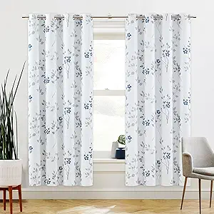 Photo 1 of Beauoop Floral 100% Blackout Curtains 72 Inches Long 2 Panels for Bedroom Living Room Blue Grey and White Flower Patterned Room Darkening Thermal Soundproof Grommet Window Treatments Drapes