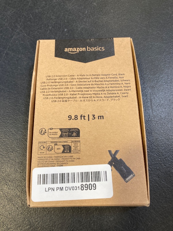 Photo 1 of Amazon Basics USB-A 2.0 Extension Cable, Male to Female, 480Mbps Transfer Speed, 9.8 Foot, Black
