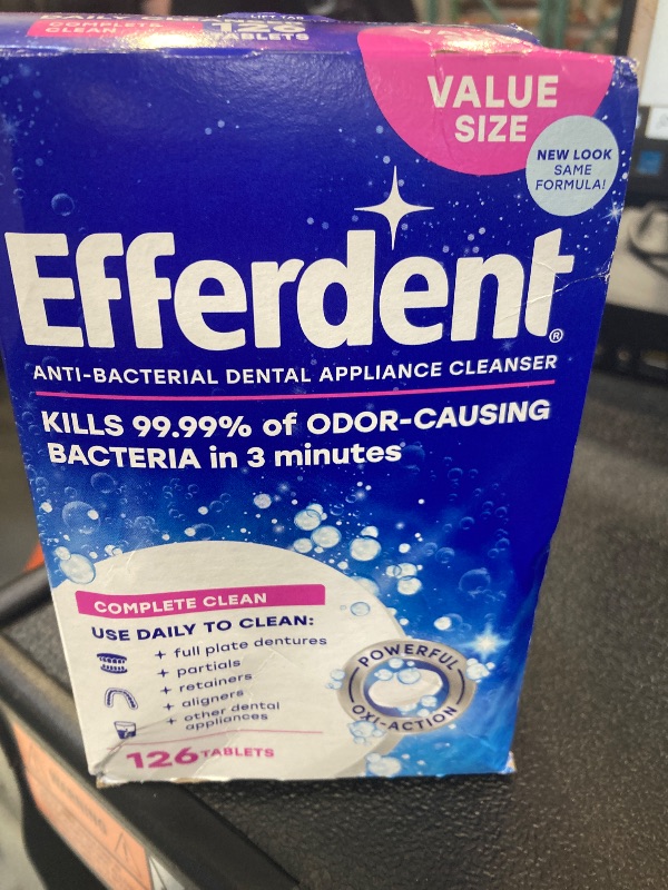 Photo 1 of Efferdent Retainer Cleaning Tablets, Denture Cleanser Tablets for Dental Appliances, Complete Clean, 126 Tablets