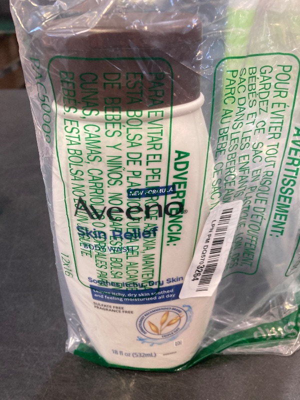 Photo 1 of Aveeno Skin Relief Body Wash, Fragrance-Free with Triple Oat Formula, Gentle Daily Cleanser for Sensitive Skin Leaves Itchy, Dry Skin Feeling Soothed & Moisturized, Soap-Free, 18 fl. oz