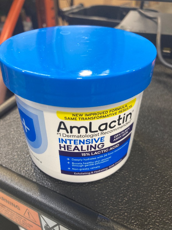 Photo 1 of AmLactin Intensive Healing Body Cream, 12 oz Tub, 2-in-1 Exfoliator and Moisturizer for Dry Skin with 15% Lactic Acid and Ceramides for 24-Hour Moisturization