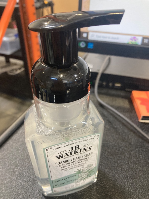 Photo 1 of J.R. Watkins Foaming Hand Soap Pump with Dispenser, Moisturizing All Natural Hand Soap Foam, Alcohol-Free, Cruelty-Free, USA Made, Use for Kitchen or Bathroom, Eucalyptus, 9 fl oz,