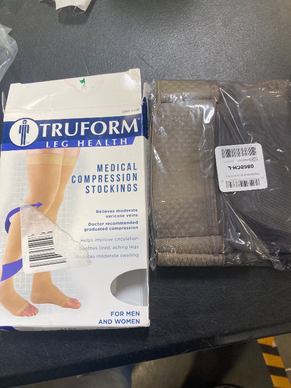 Photo 1 of Truform 20-30 mmHg Compression Stockings for Men and Women, Thigh High Length, Dot-Top, Open Toe, Charcoal,