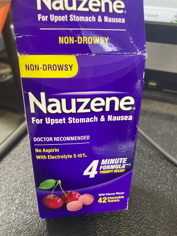 Photo 1 of Nauzene Non-drowsy Upset Stomach & Nausea Relief Chewable Tablets - Fast-Acting Relief in 4 Minutes - Doctor Recommended - Wild Cherry Flavor, 42 ct
Exp10/2026