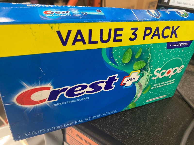 Photo 1 of Crest +  Whitening Toothpaste - Pack of 3, 5.4 Oz Tubes - Anticavity Fluoride Toothpaste, Fresh Breath, Kills Germs - Tartar Protection, Enamel Protection - Minty Fresh Flavor
Exp09/2027