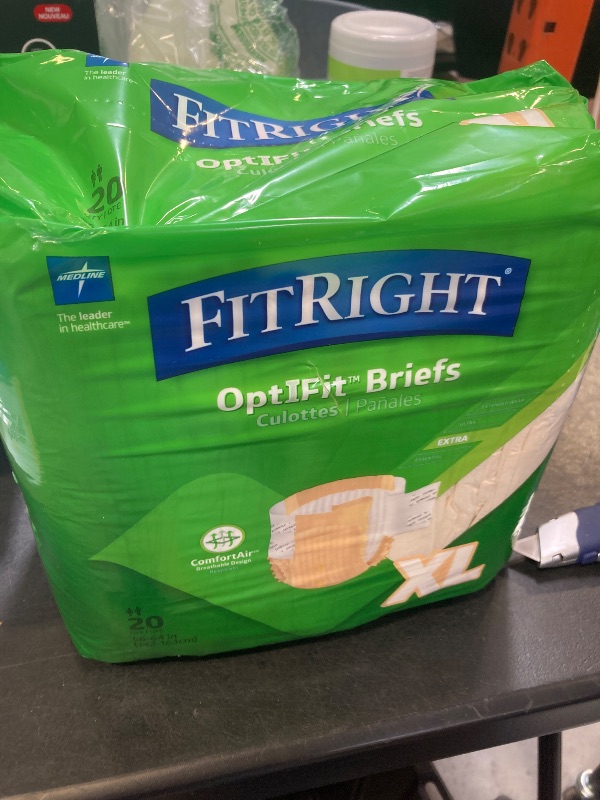 Photo 1 of FitRight OptiFit Extra Adult Briefs with Tabs, Moderate Absorbency, X-Large, 57"-66", 4 Packs of 20 (80 total)