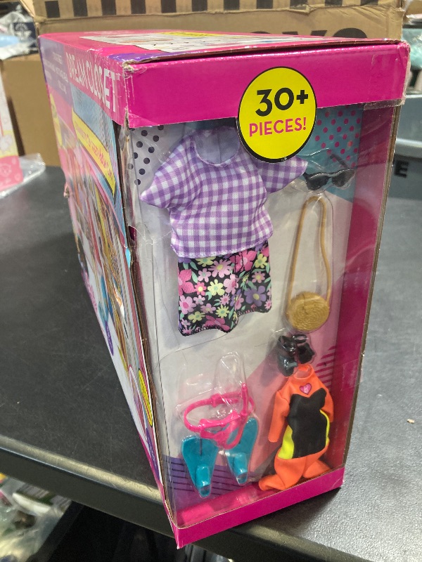 Photo 1 of Barbie Dream Closet Playset with 30+ Clothes & Accessories for Barbie Fashion Dolls Including 5 Outfits, Plus Mirror, Desk & Rotating Rack