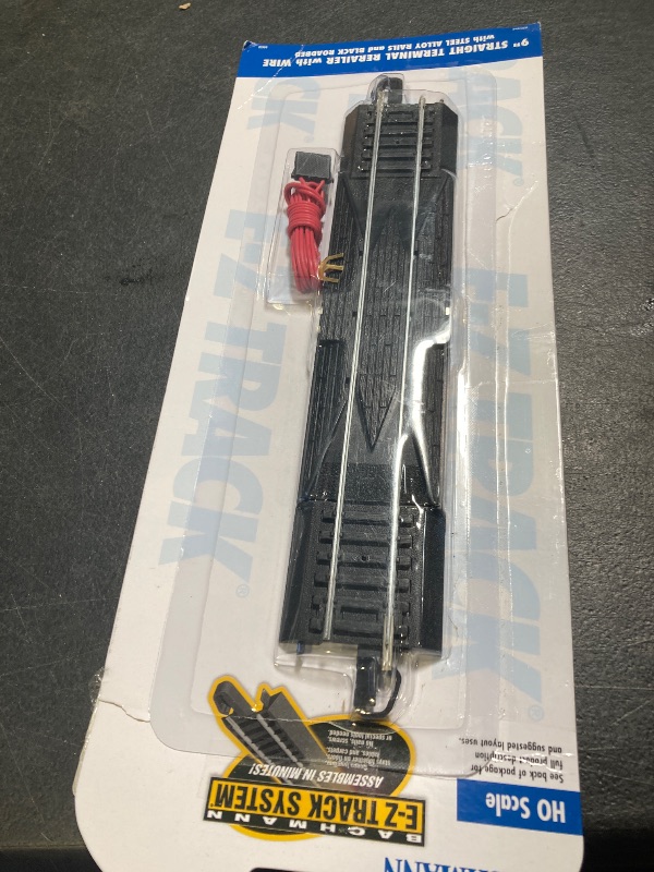 Photo 1 of Bachmann Trains - Snap-Fit E-Z TRACK 9” STRAIGHT TERMINAL RERAILER w/WIRE (1/card) - STEEL ALLOY Rail With Black Roadbed - HO Scale