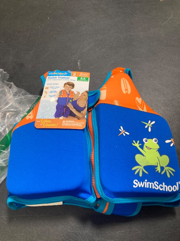 Photo 1 of New SwimSchool Swim Trainer Vest – Small/Medium Max 33 Pounds – Kids Swim Vest with Padded Shoulders – Comfortable Flex-Form-Fit Design with Adjustable Safety Strap – Blue/Orange