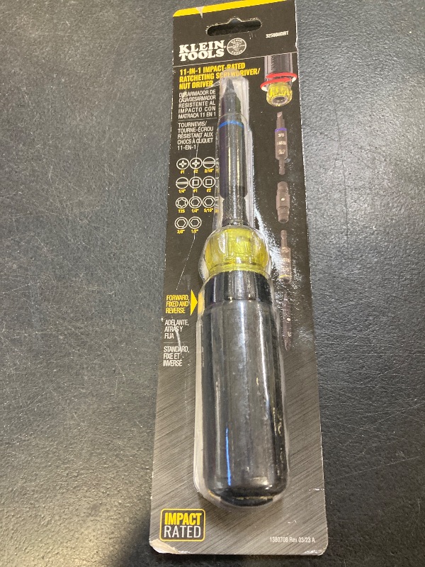 Photo 1 of Klein Tools 32500HDRT KNECT Ratcheting Screwdriver, Multi-Bit Screwdriver / Nut Driver, Impact Rated 11-in-1 Tool with Phillips, Slotted, Square and Torx Tips