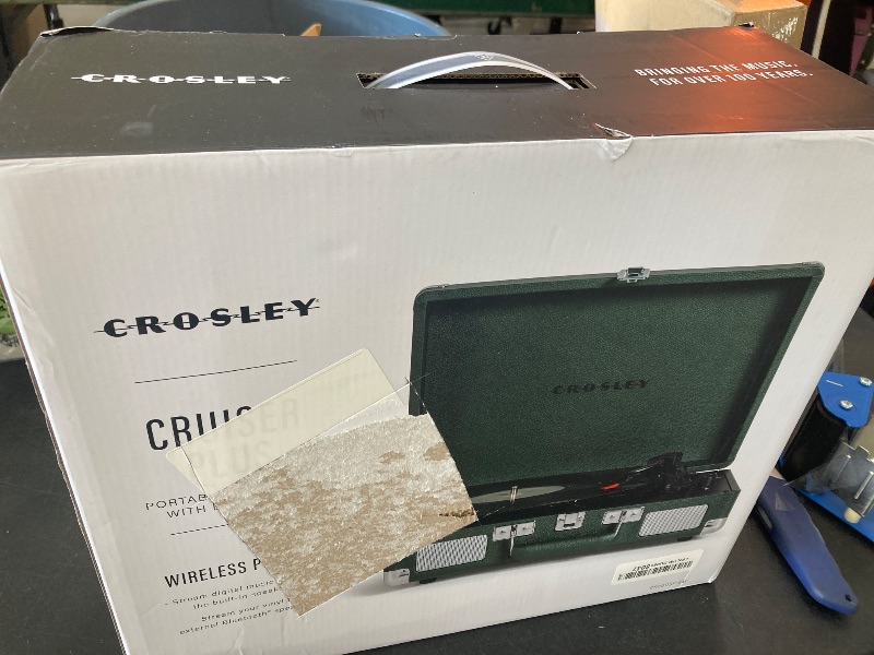 Photo 1 of Crosley CR8005F-EM Cruiser Plus Vintage 3-Speed Bluetooth in/Out Suitcase Vinyl Record Player Turntable, Dark Emerald