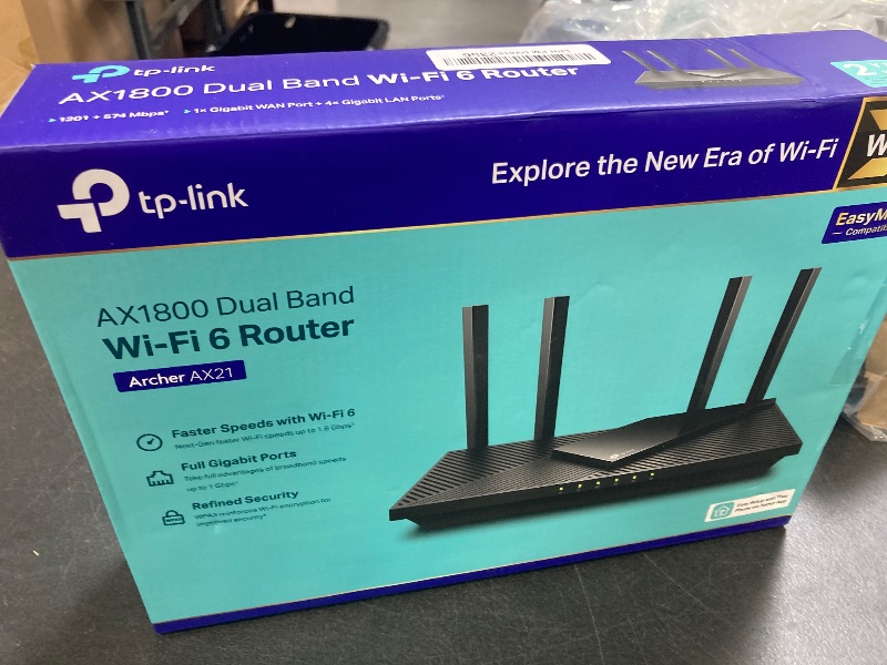 Photo 1 of TP-Link AX1800 WiFi 6 Router V4 (Archer AX21) – Dual Band Wireless Internet, Gigabit, Easy Mesh, Works with Alexa - A Certified for Humans Device