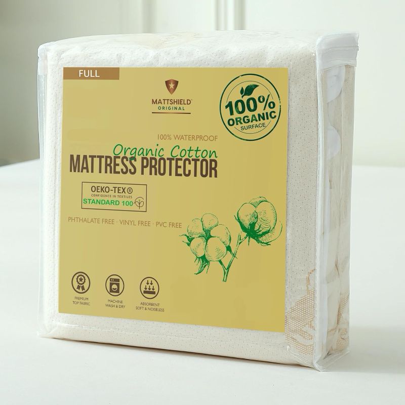 Photo 1 of Waterproof Organic Mattress Protector Full - Organic Cotton Breathable Mattress Pad Cover - 200 GSM Comfort - Deep Pocket - Fitted Comfort