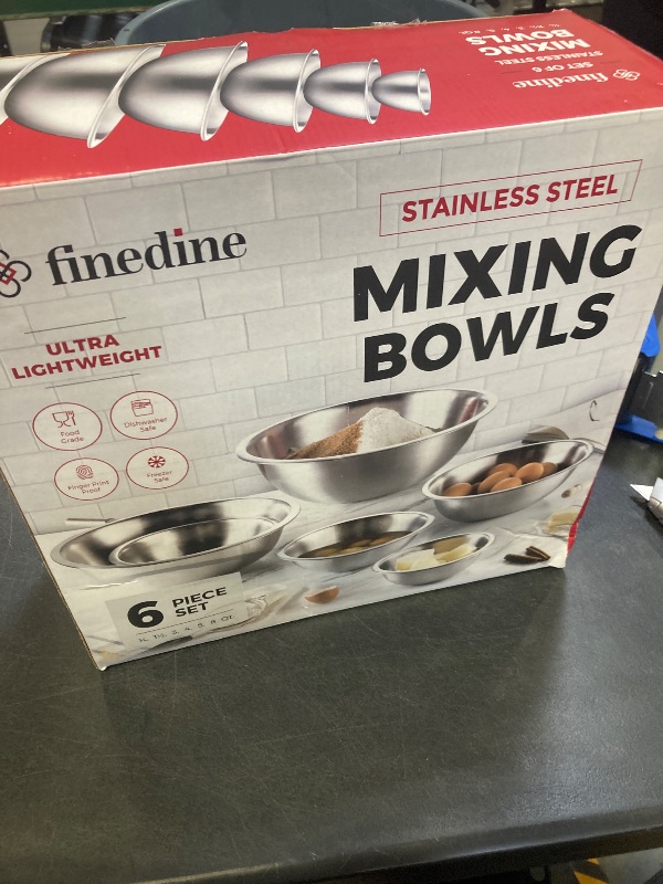 Photo 1 of FineDine Stainless Steel Mixing Bowls Set for Kitchen, Dishwasher Safe Nesting Bowls for Cooking, Baking, Meal Prepping