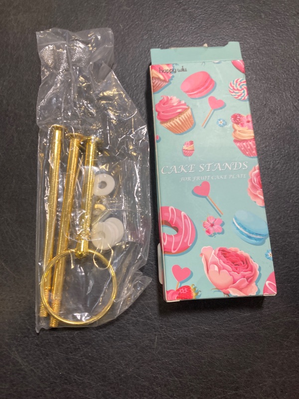 Photo 1 of Happy Will 3 Tier Round Metal Cake Stand Holder Heavy Duty Fruit Plate Handle Fittings Hardware Rod (Golden Circle)