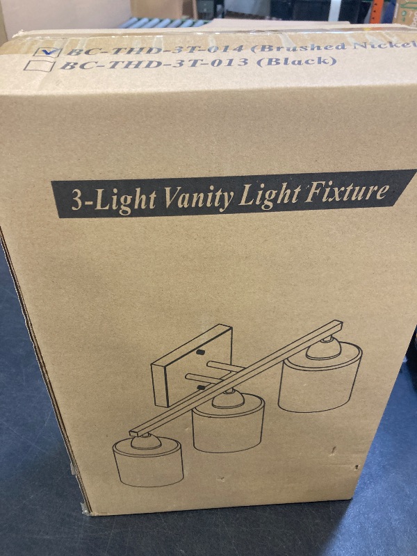 Photo 1 of Dekang Bathroom Lighting Fixtures Over Mirror Brushed Nickel, Anti-Rust 3-Light Bathroom Vanity Lights, Modern 18Inches Wall Sconces E26 Base, Milky White Glass Shades, Bulbs Not Included