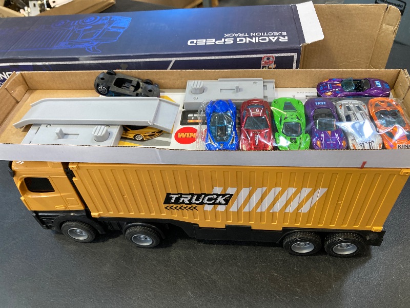 Photo 1 of Carrier Truck Race Track Kids Toys, Foldable 3 Layer Toddler Track Playset, Toy Truck Transport Car Carrier & 8 Race Cars, Truck Car Toddlers Toys B-Day Gifts for Age 3 4 5 6+ Years Old Boys Girls