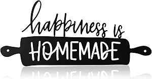 Photo 1 of Funrous Kitchen Wall Art Decor Happiness Is Homemade Metal Sign Rustic Farmhouse Kitchen Decor Hanging Decorative Signs and Plaques for Home Dining Garden Room 13.8 x 6.3 Inch(Black)
